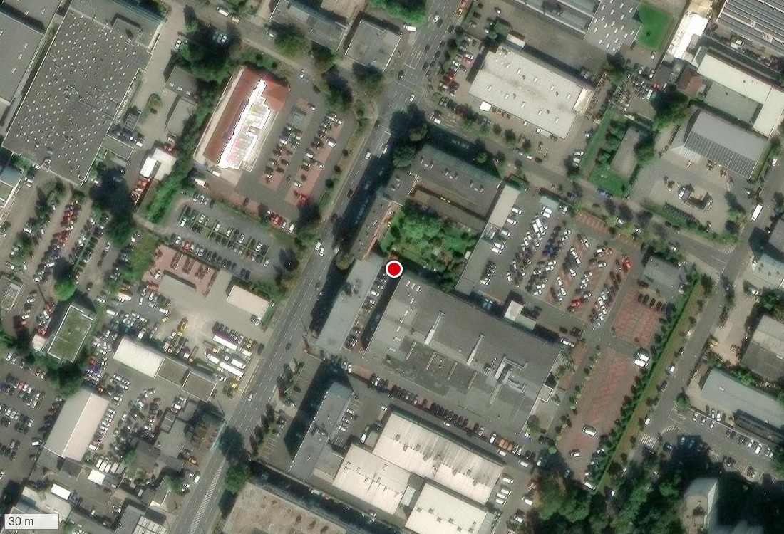 Luftbildaufnahme des Auto Emotion Standorts in der Sprendlinger Landstraße, Offenbach